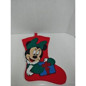 Disney's Mickey Mouse Christmas Holiday Minnie Mouse With Present Felt Stocking